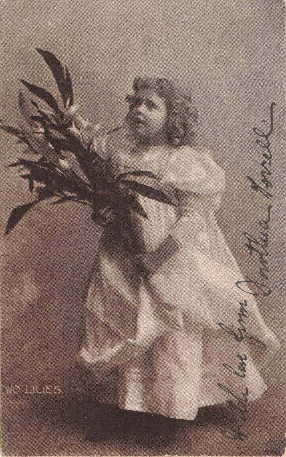 Beautiful Girl Holding Two Easter Lilies Sheahan\'s Pictures c.1909 RPPC B197