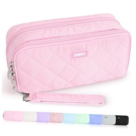 Sooez Large Pencil Case Pouch, Extra Big Pencil Bag with 8 Compartments, Pink