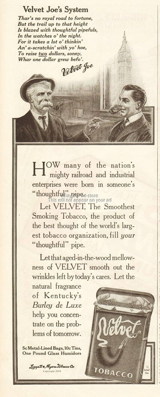 1914 Velvet Joe Pipe Tobacco Liggett & Myers System Poem No Royal Road Ad
