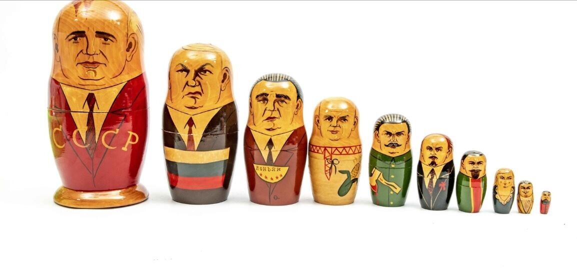 Russian Political Leaders Painted Matryoshka Nesting Wood 10 Doll Set