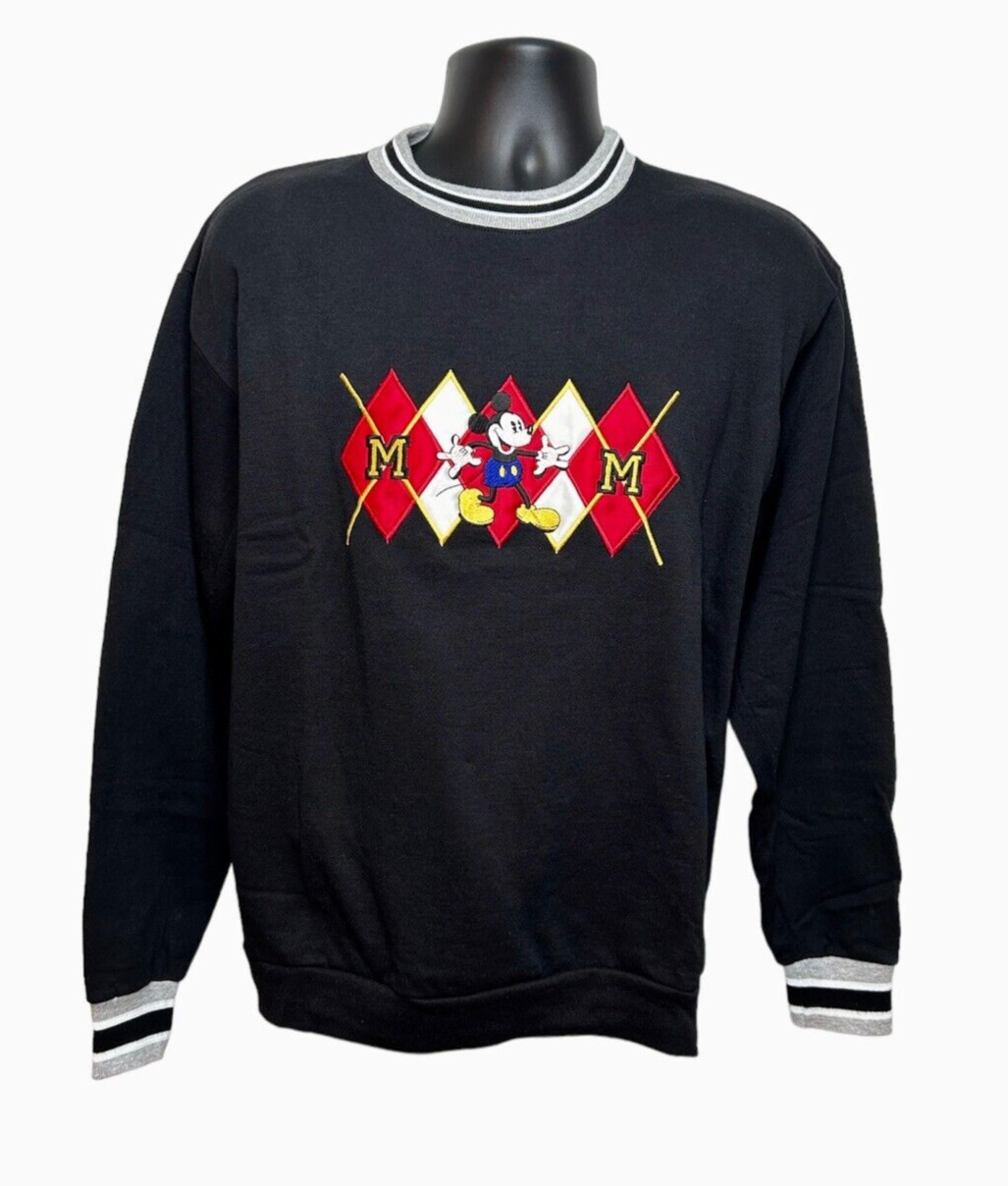 Vintage Disney Sweatshirt Mickey and Co Mickey Mouse Argyle Black Gray 90's Sz L