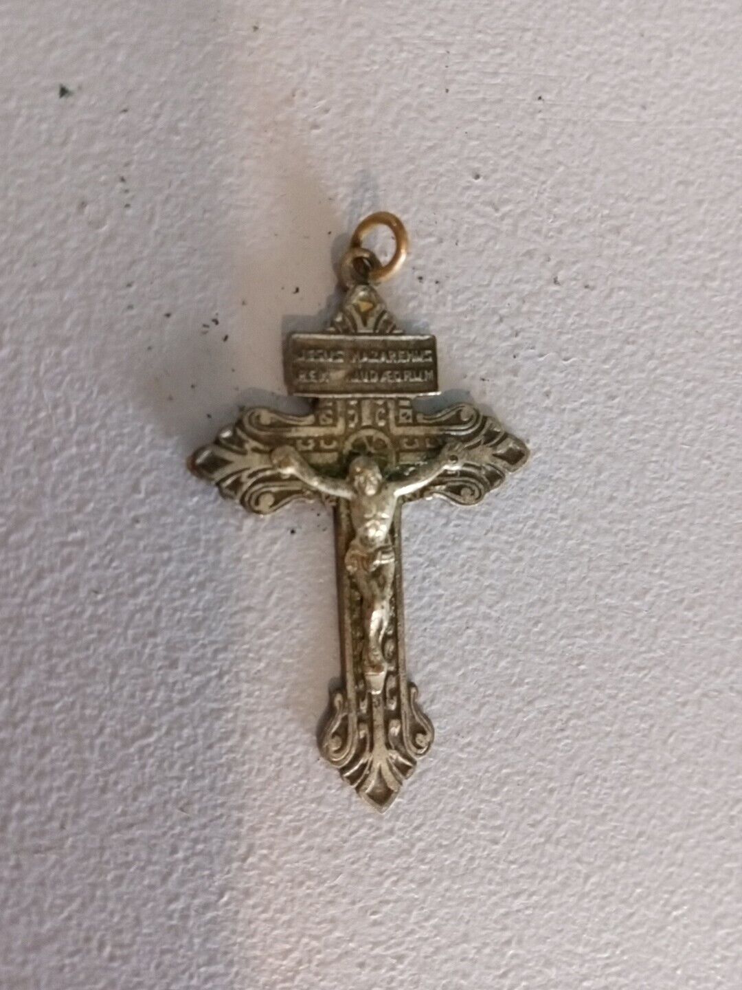 Vintage Jesus Nazarenus Rex Judaeorum Catholic Crucifix Cross