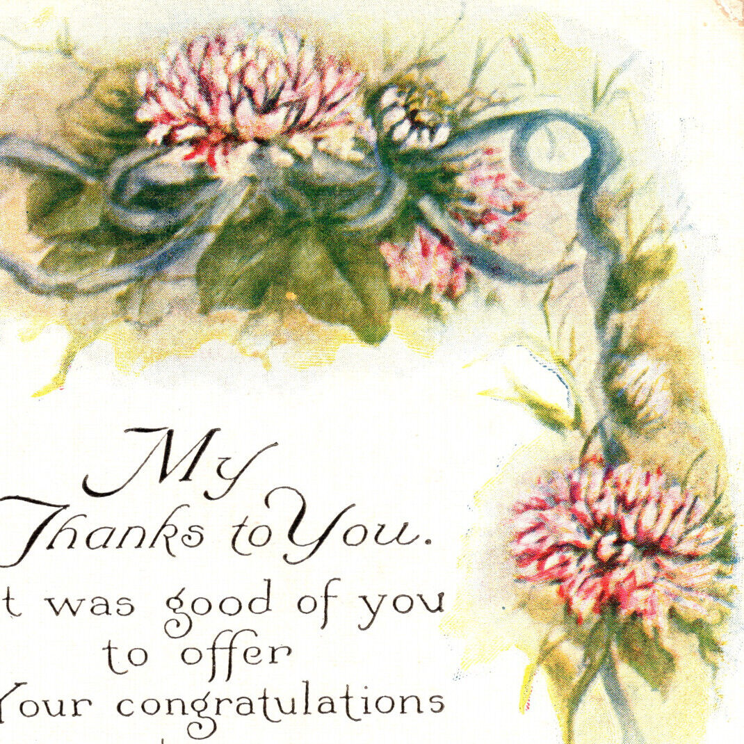 Vintage 1900s Thank You Baby Birthday Loving Wishes Postcard Flower Lotus Lily