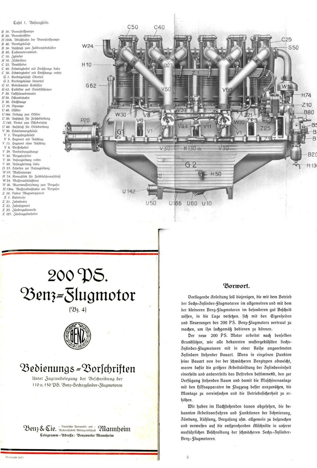 Benz Bz.IV Aero engine Manual 1917 archive WWI RARE Daimler Mercedes Benz & Cie