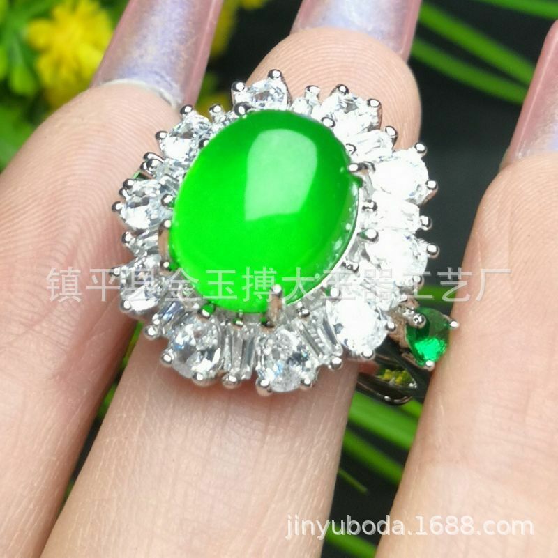 Women's New Wedding Ring Jadeite Ice Full Green Inlaid Ring