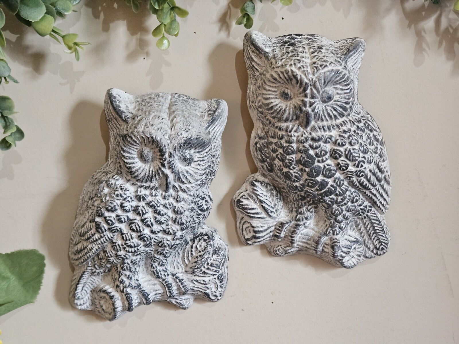 Set Of 2 Vintage Owl Wall Decor Plaques Hangings MCM