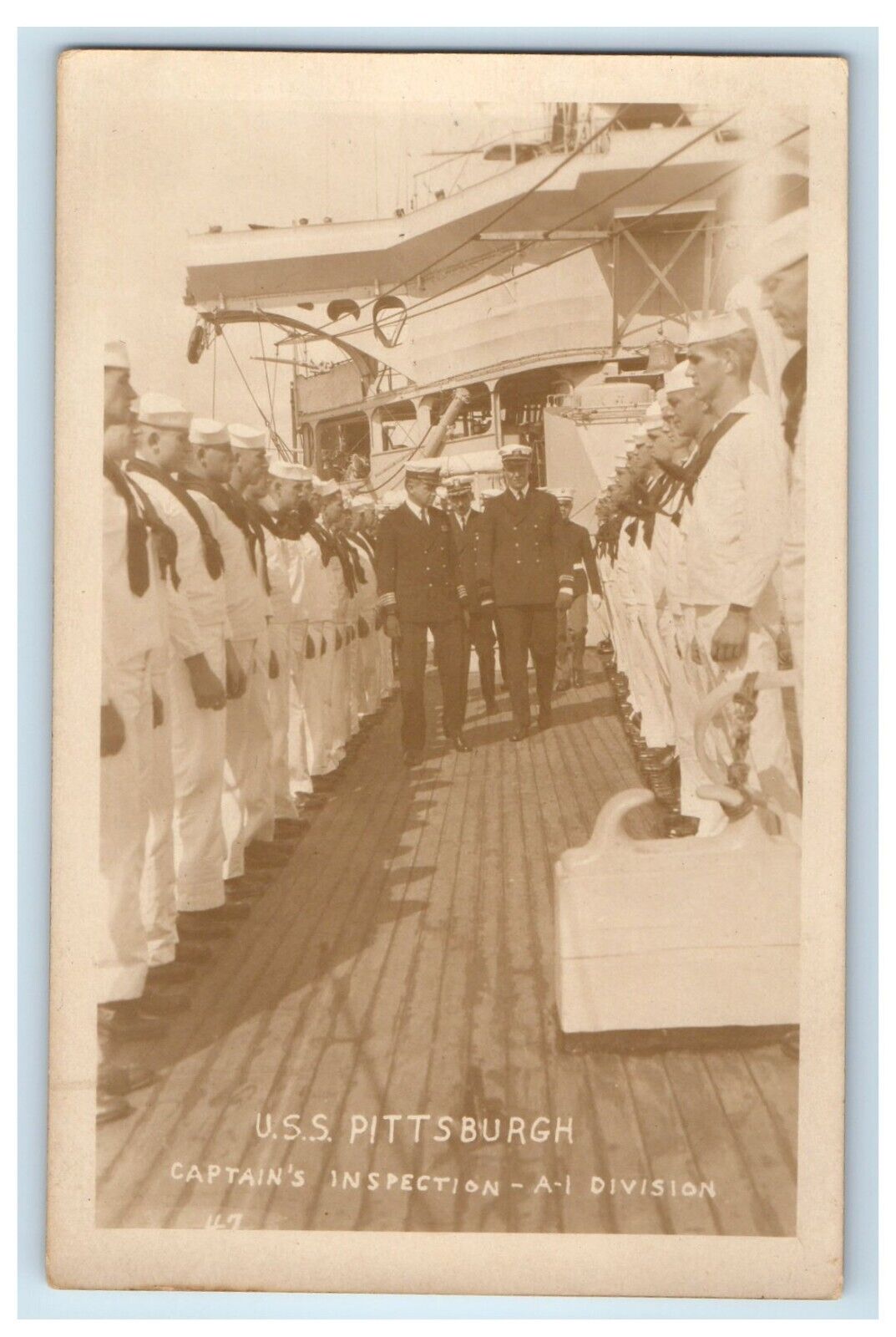 c1920\'s USS Pittsburgh Captain\'s Inspection RPPC Photo Unposted Vintage Postcard