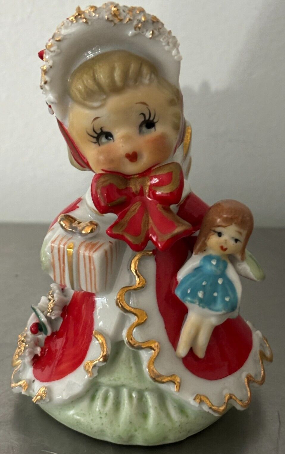 Vintage George Z Lefton Christmas Angel Bell with Gift & Doll 