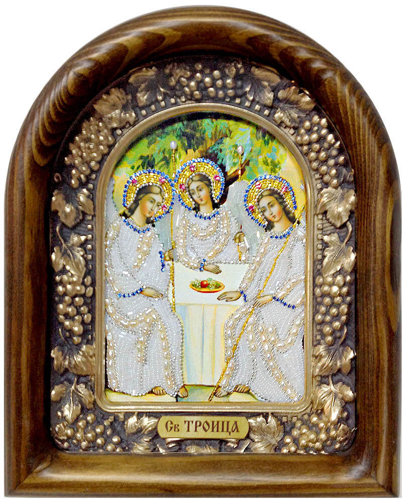 Holy Trinity Beaded Orthodox Icon from Diveyevo Convent Russia Troitsa