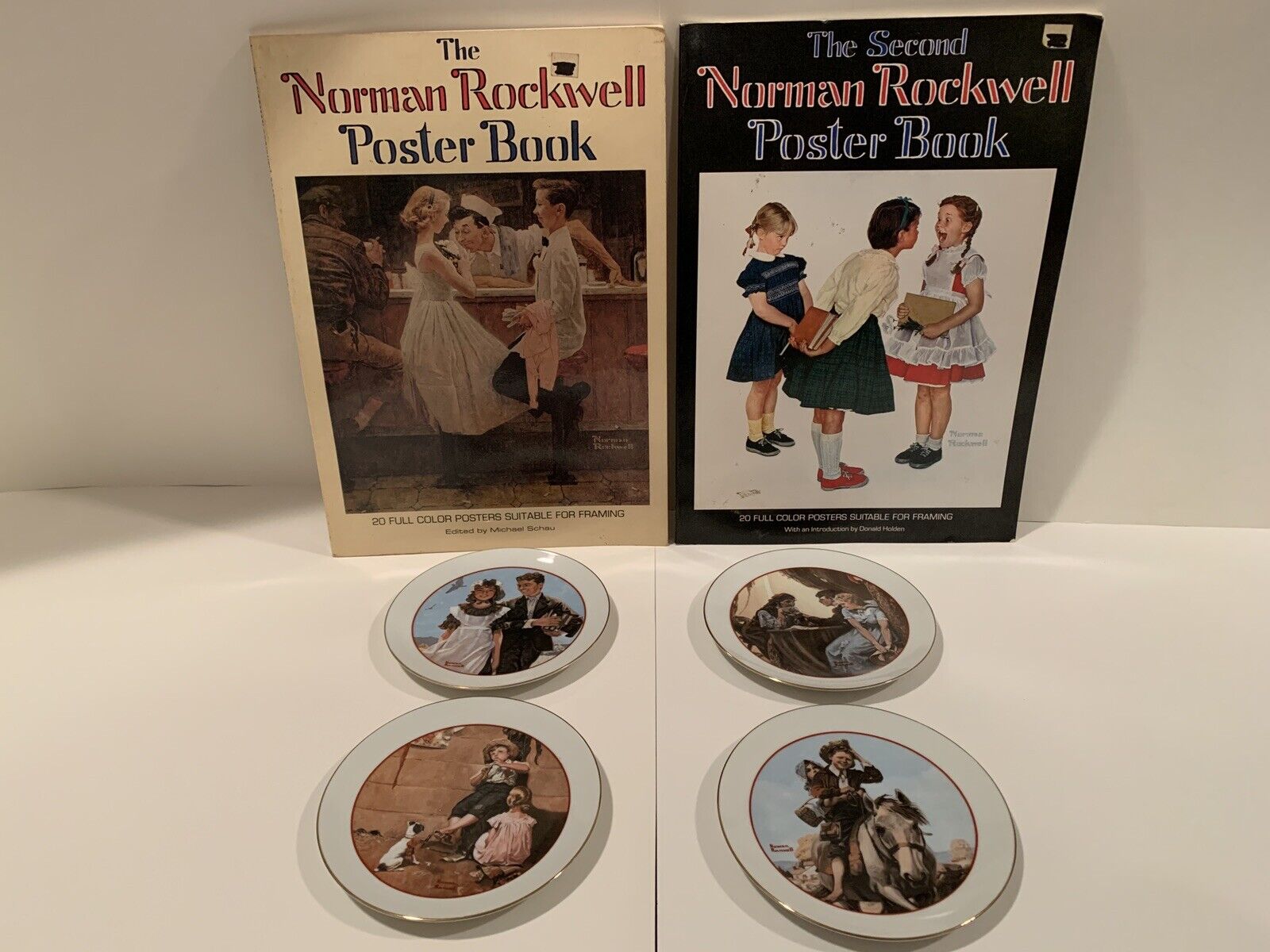 Vintage 1970’s-80’s Norman Rockwell Poster Book And Plate Lot