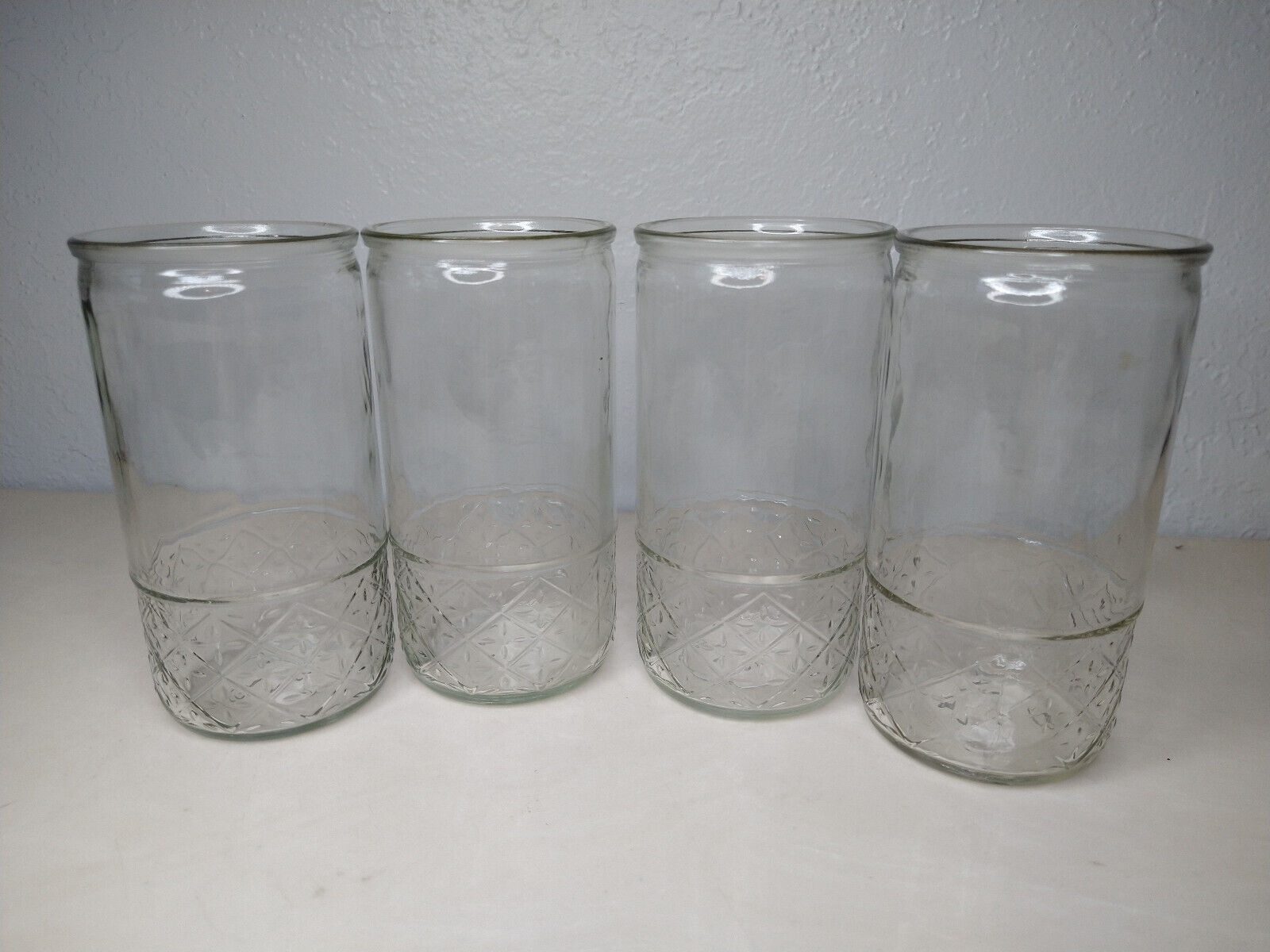 Set Of 4 Vintage Diamond Quilted Pattern Tumblers 14 oz Jelly Jar