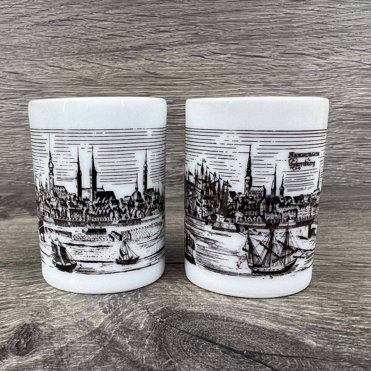 Vinage Hamburg Germany Skyline Royal Porcelain Shot Glasses - Set of 2 - 2 in
