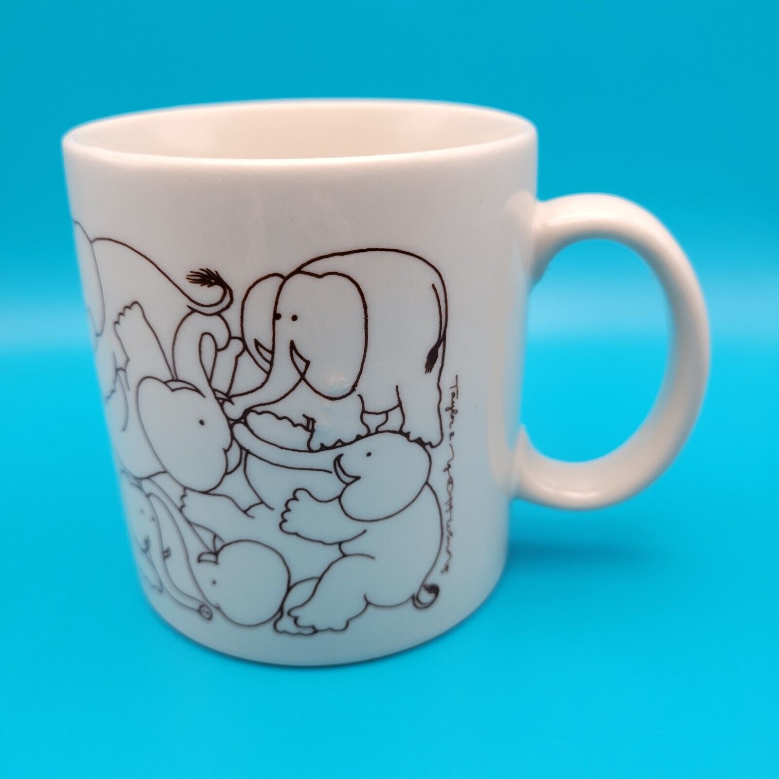 Vintage 70s Taylor & NG Naughty Elephant Orgy Mug Brown White Cup Japan