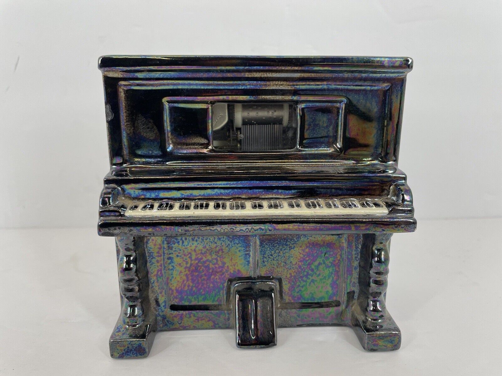Vintage Upright Ceramic Piano Wind Up Music Box Works Great Plays Amazing Grace