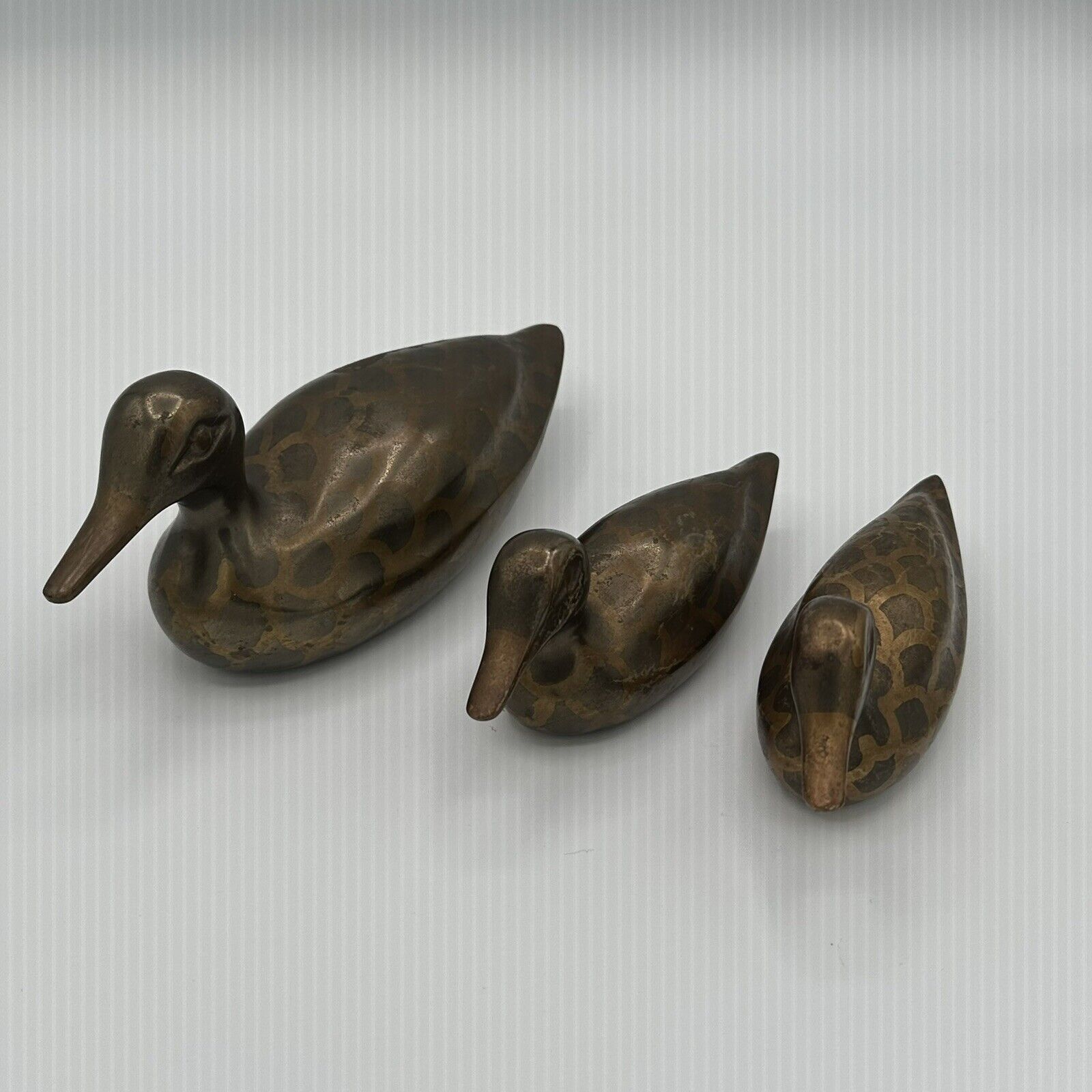 Set Of 3 Vintage Bronze Ducks