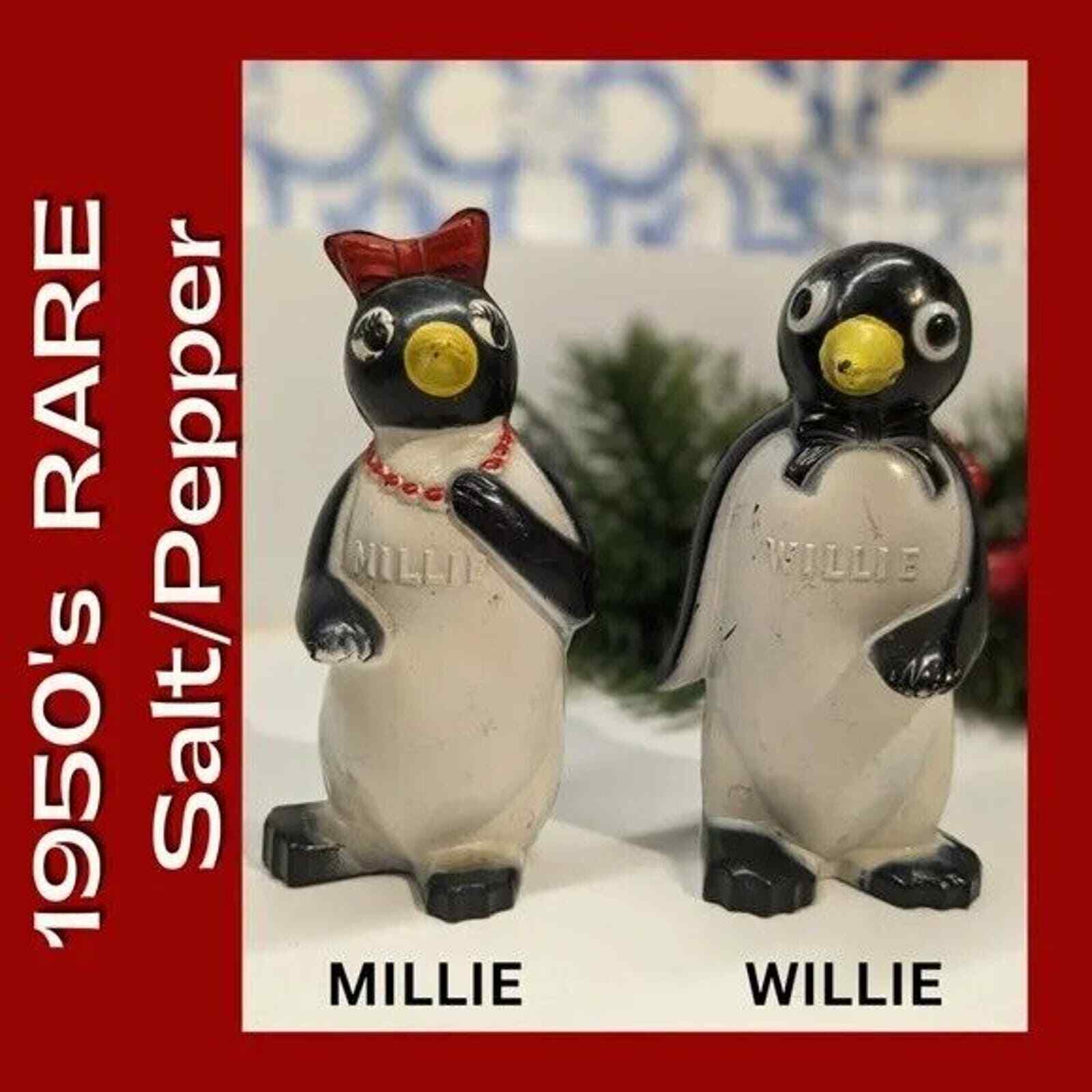 Vintage 50\'s Willie Millie Penguin Salt Pepper Shakers Kool Cigarettes Advert.
