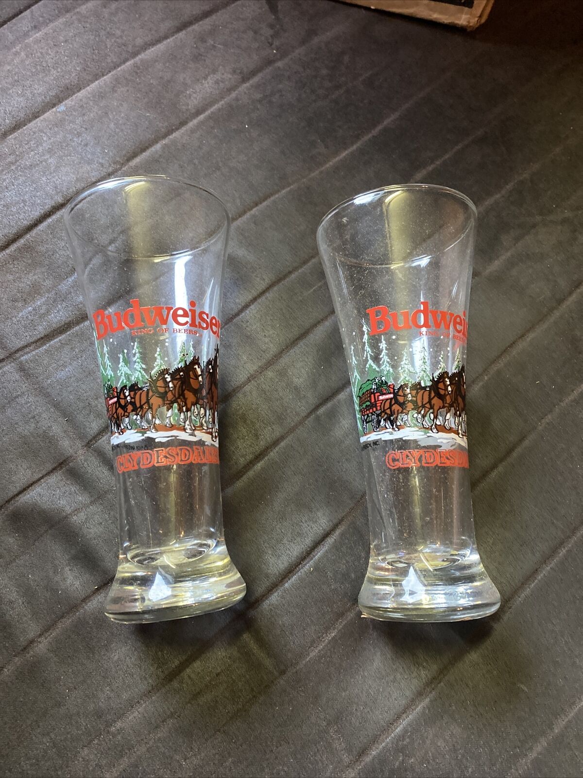 2 NEW 🔥 Vintage 1988 Budweiser Clydesdales Beer Pilsner Glasses NOS