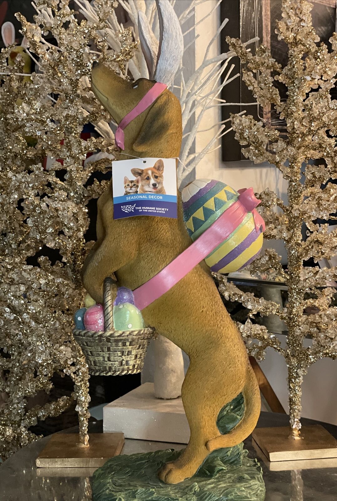 Dachshund Wiener Dog Statue Bunny Rabbit Costume Easter Egg Basket Decor 22”