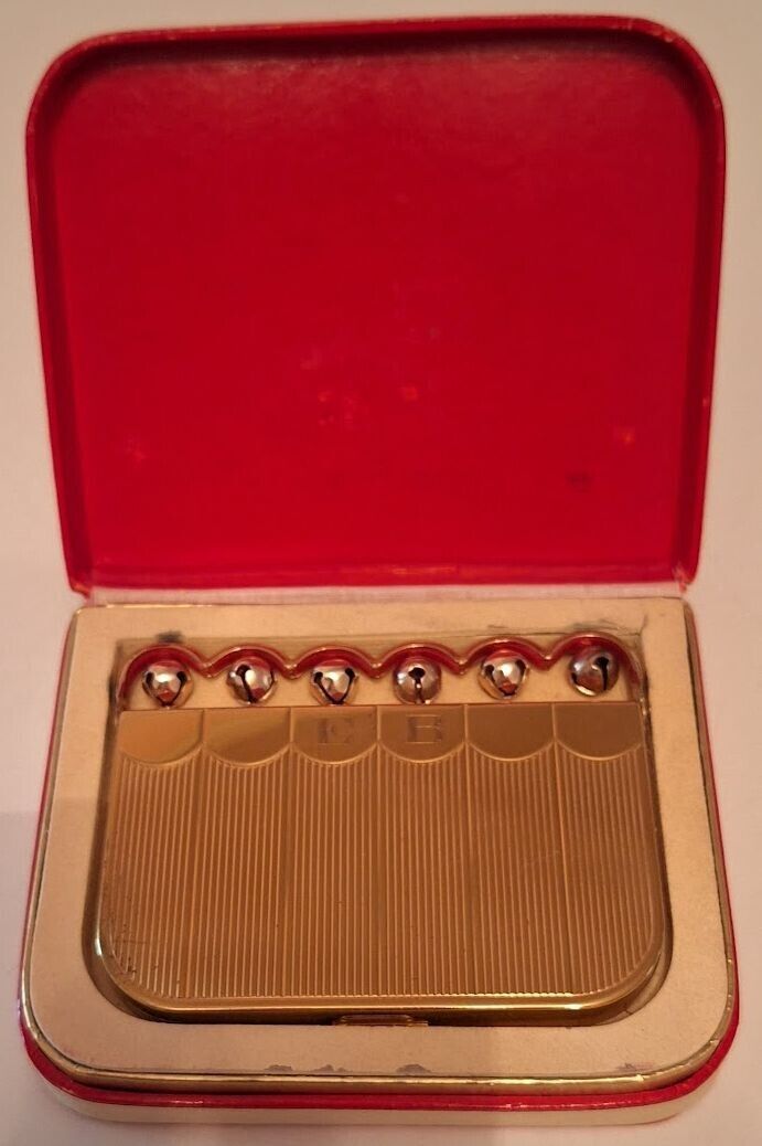 1942 Coty New York True Vintage Jingle Sleigh Bells Mirrored Compact & Box L@@K
