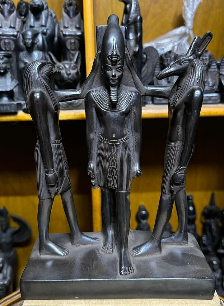 Unique Natural Stone Egyptian God Set and God Horus Blessing the King Ramses III
