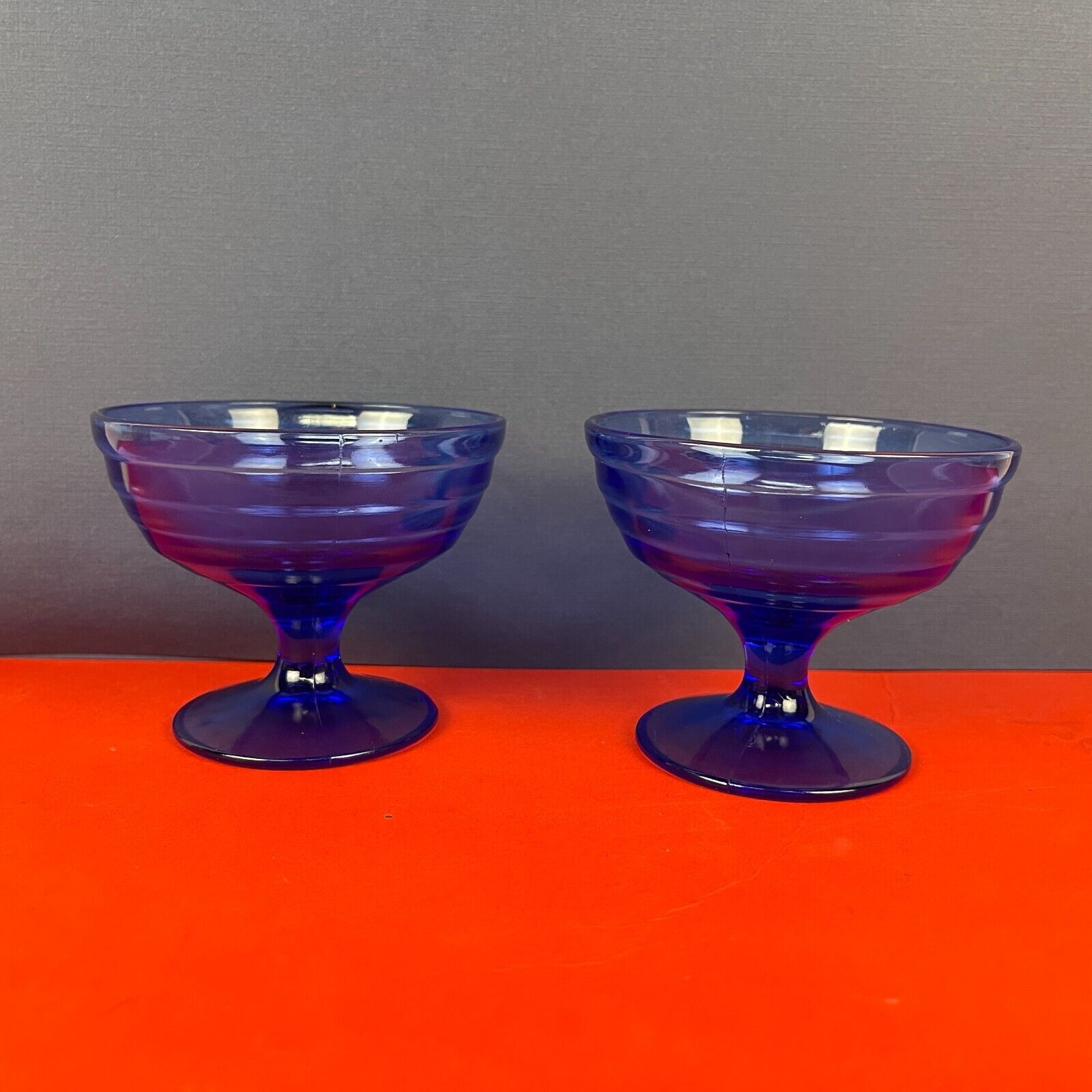 Pair of Vintage Unmarked Blue/Indigo Parfait or Dessert Cups