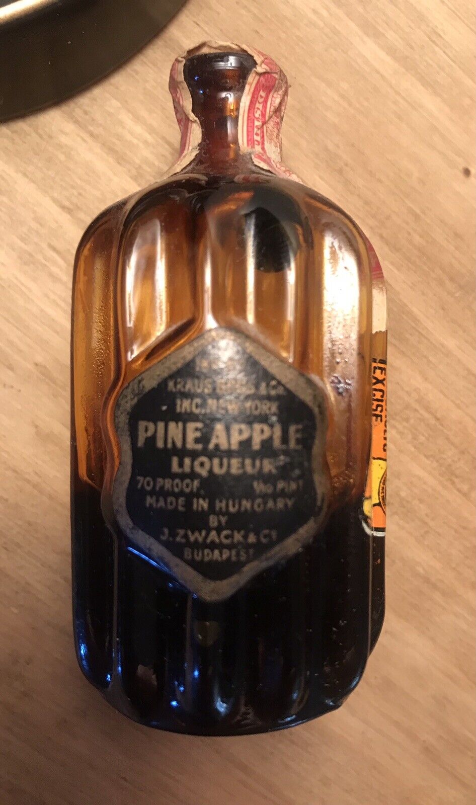 Zwack Pineapple Liqueur 1/10 Pint Miniature Empty Bottle 1937-1938 Tax Stamp