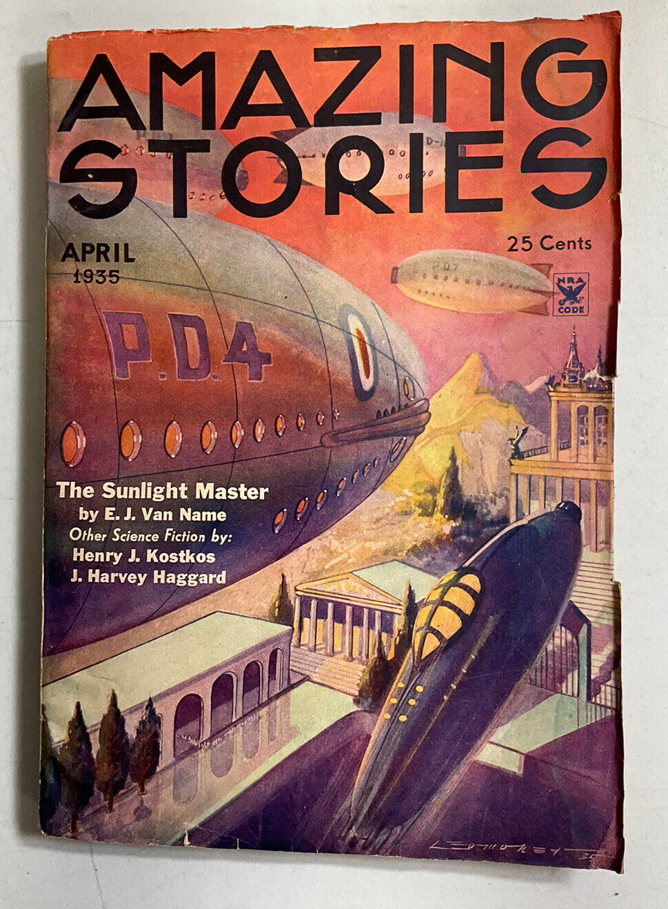 Amazing Stories 1935 April. Pulp Zeppelin cover.