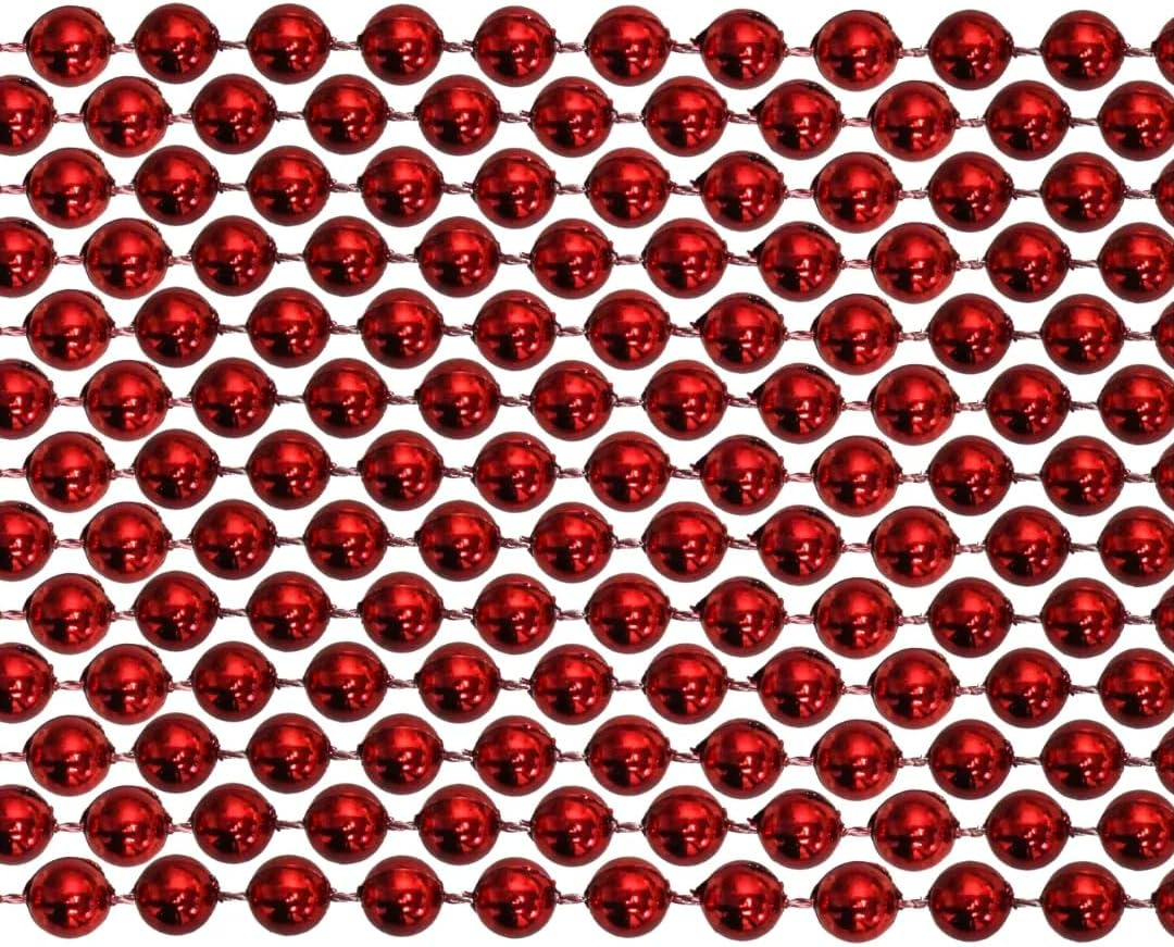 Mardi Gras Spot 33 inch 07mm round metallic red mardi gras beads - 6 dozen 72