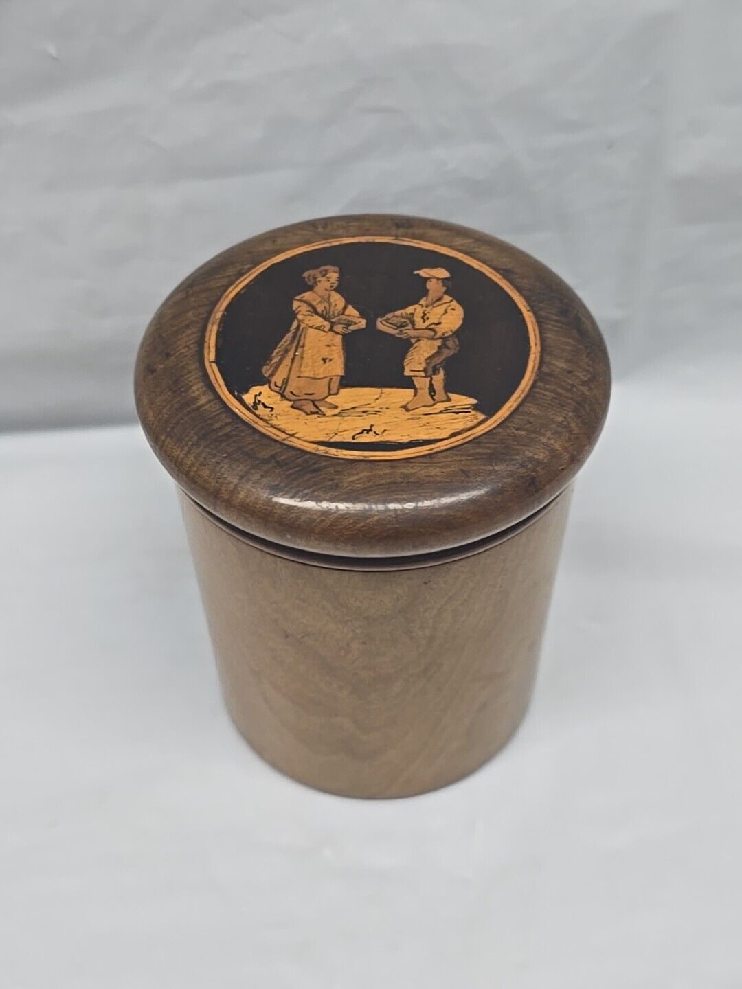 Round Wood Box Inlaid Wood Baker Biedermeier Antique German Measuring Cup Holder