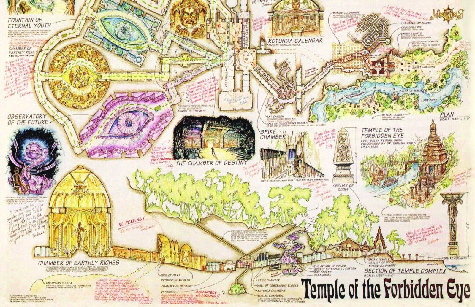 Indiana Jones Temple of the Forbidden Eye Map Disneyland Attraction Print Poster