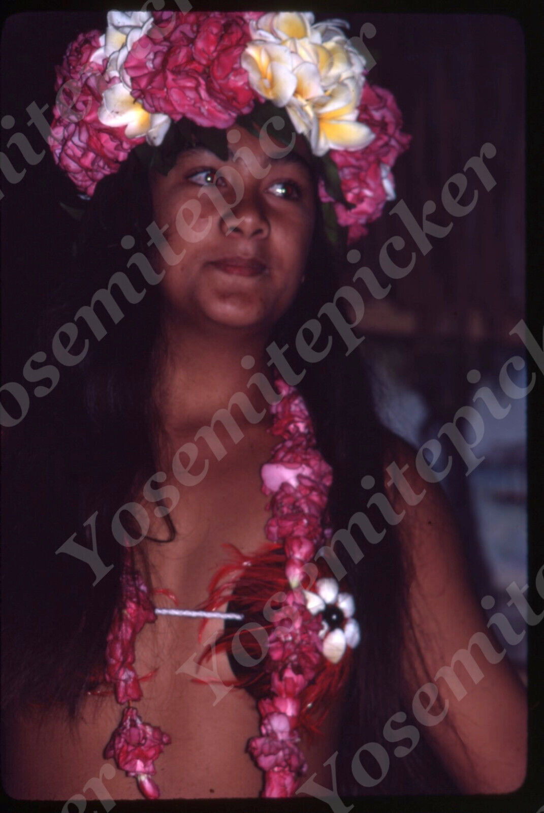 sl82 Original slide 1979 Hawaii stunning young lady flowers in hair 908a