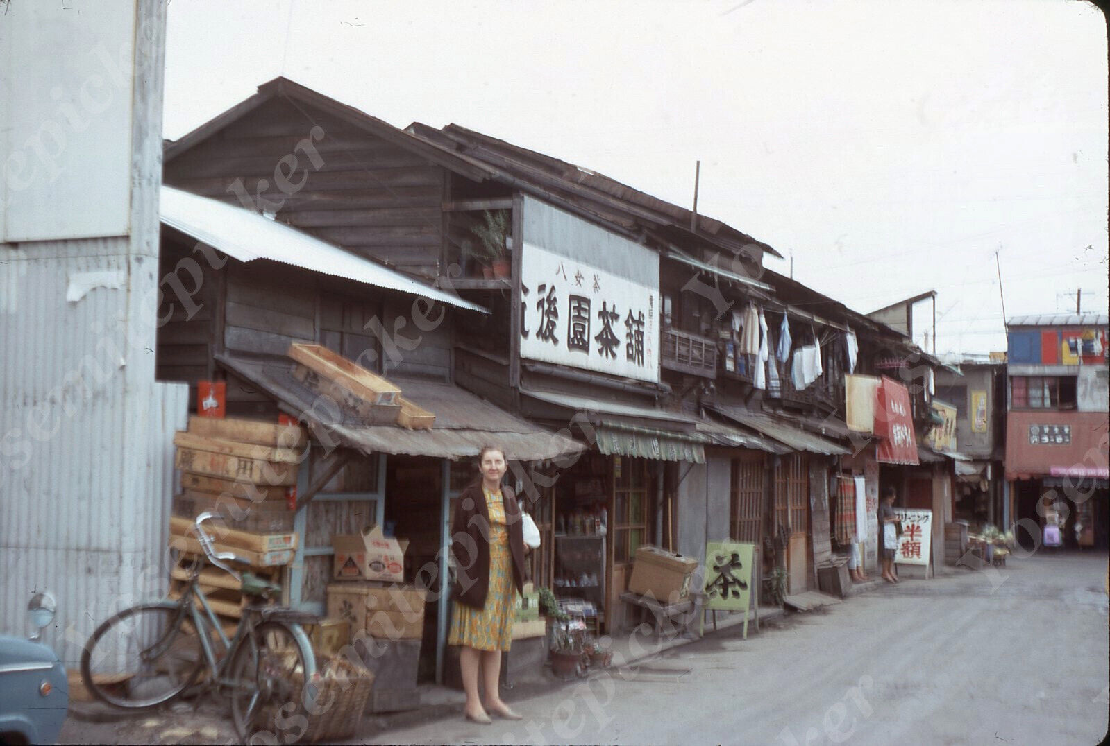 sl49 Original Slide 1967 Japan small town market stores 373a