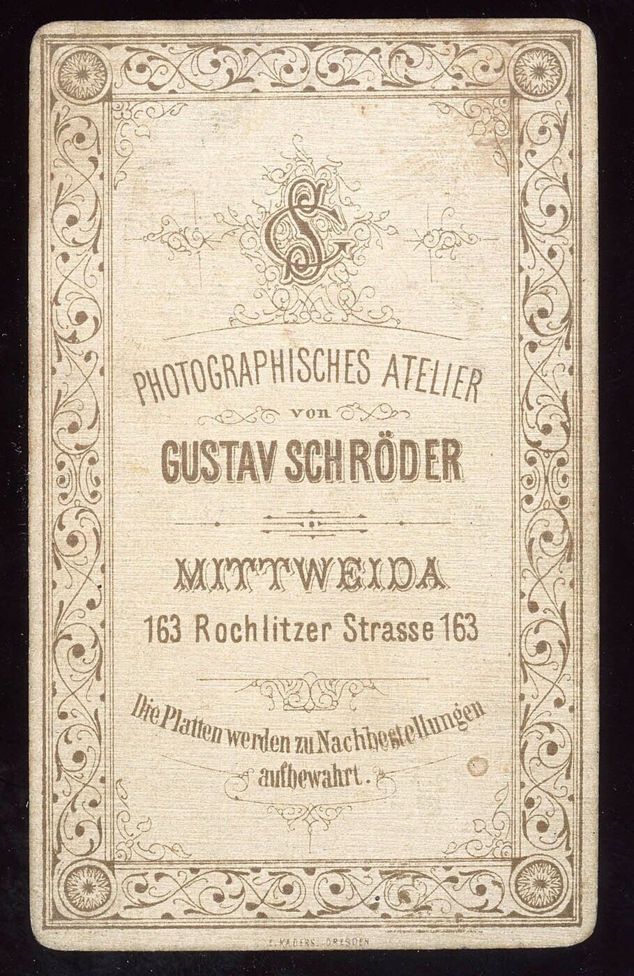 1880s  CDV by  Gustav Schröder Photographer - Mittweida Germany