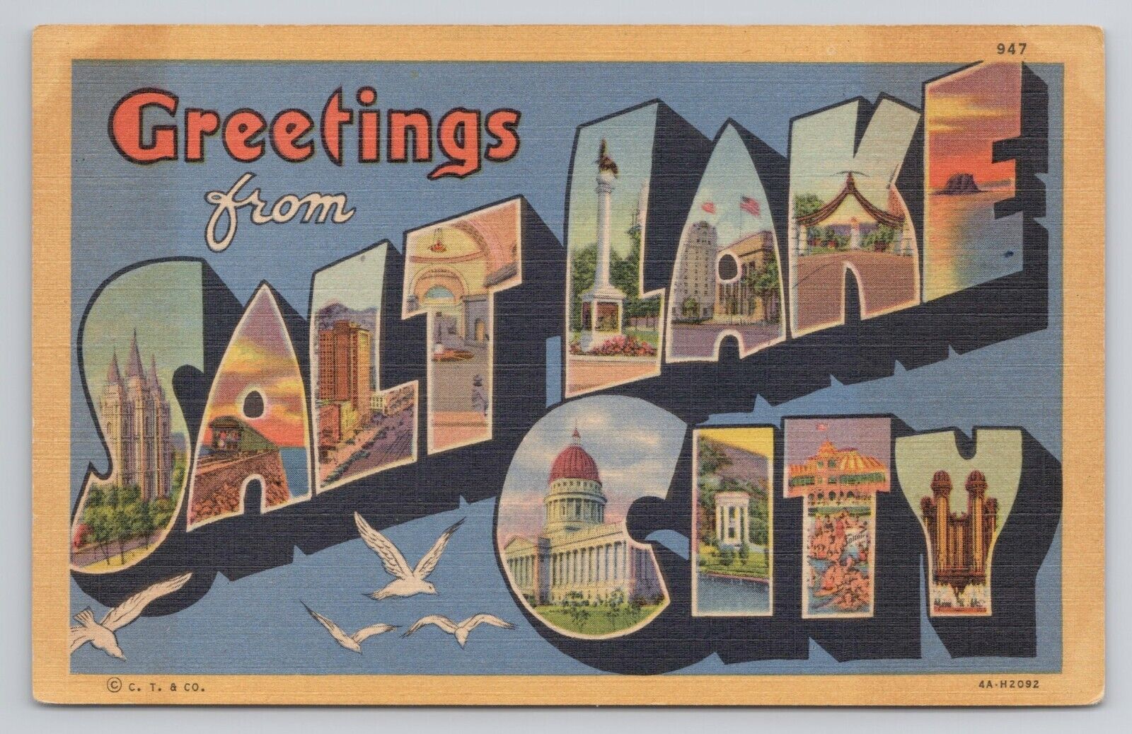 Greetings from Salt Lake City Large Letter Linen Postcard No 2891