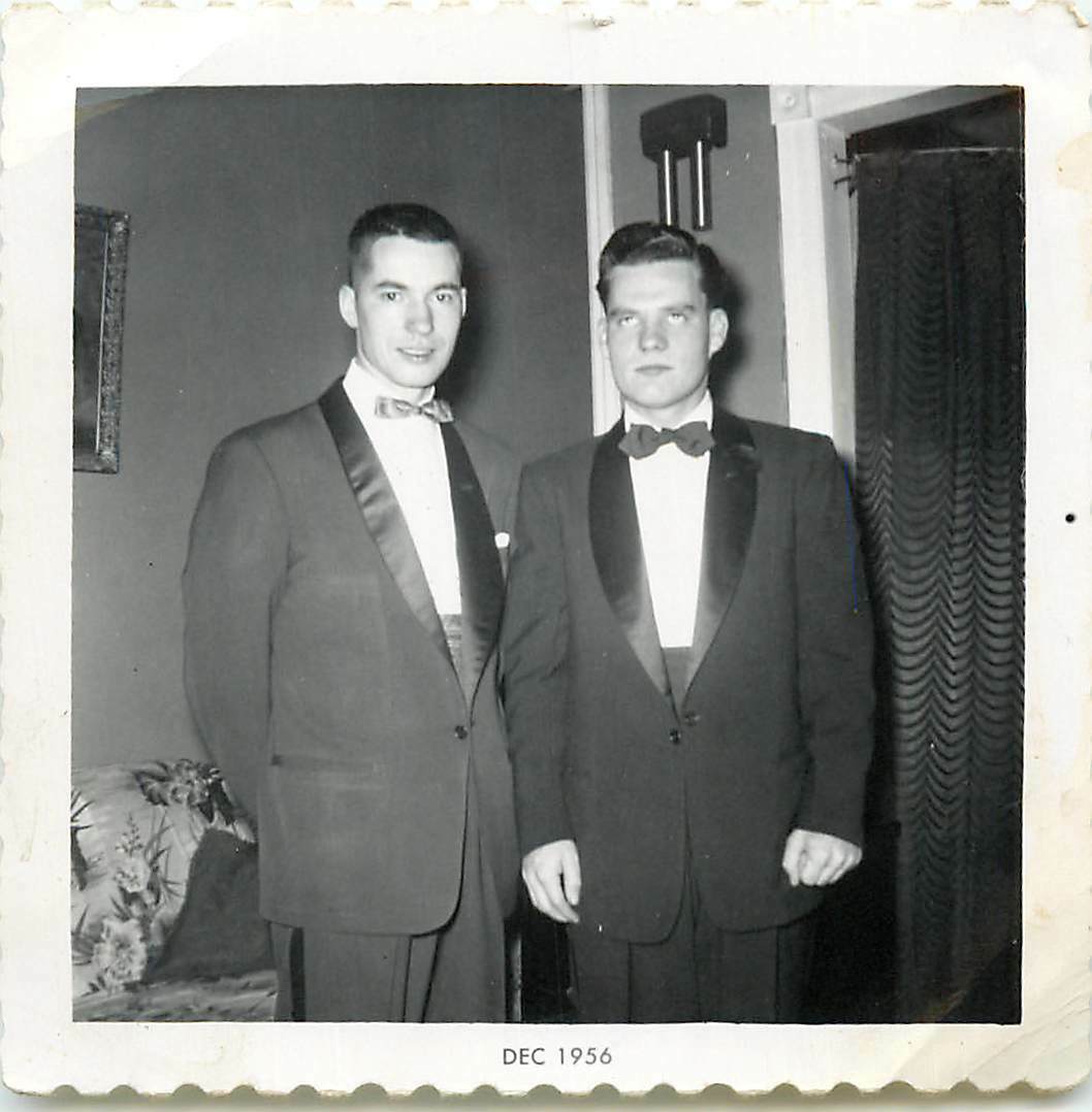 vintage Snapshot Two Close Young Men in Tuxedos Snapshot 1956 Gay Int