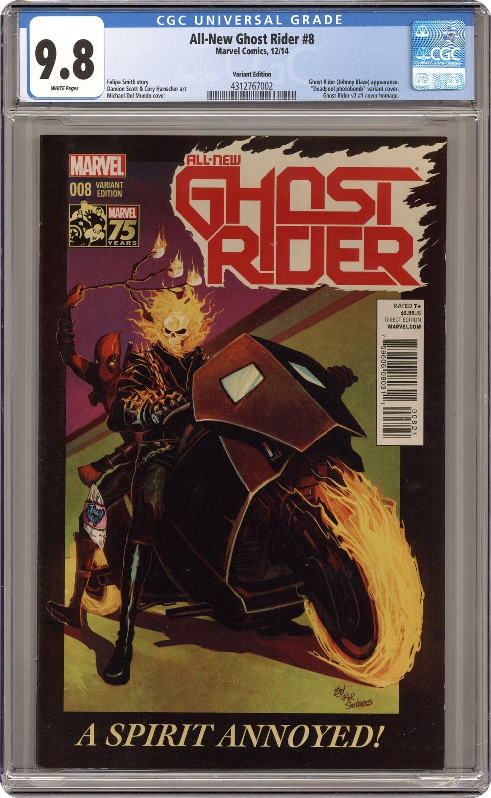 All New Ghost Rider #8B Del Mundo 1:25 Variant CGC 9.8 2014 4312767002