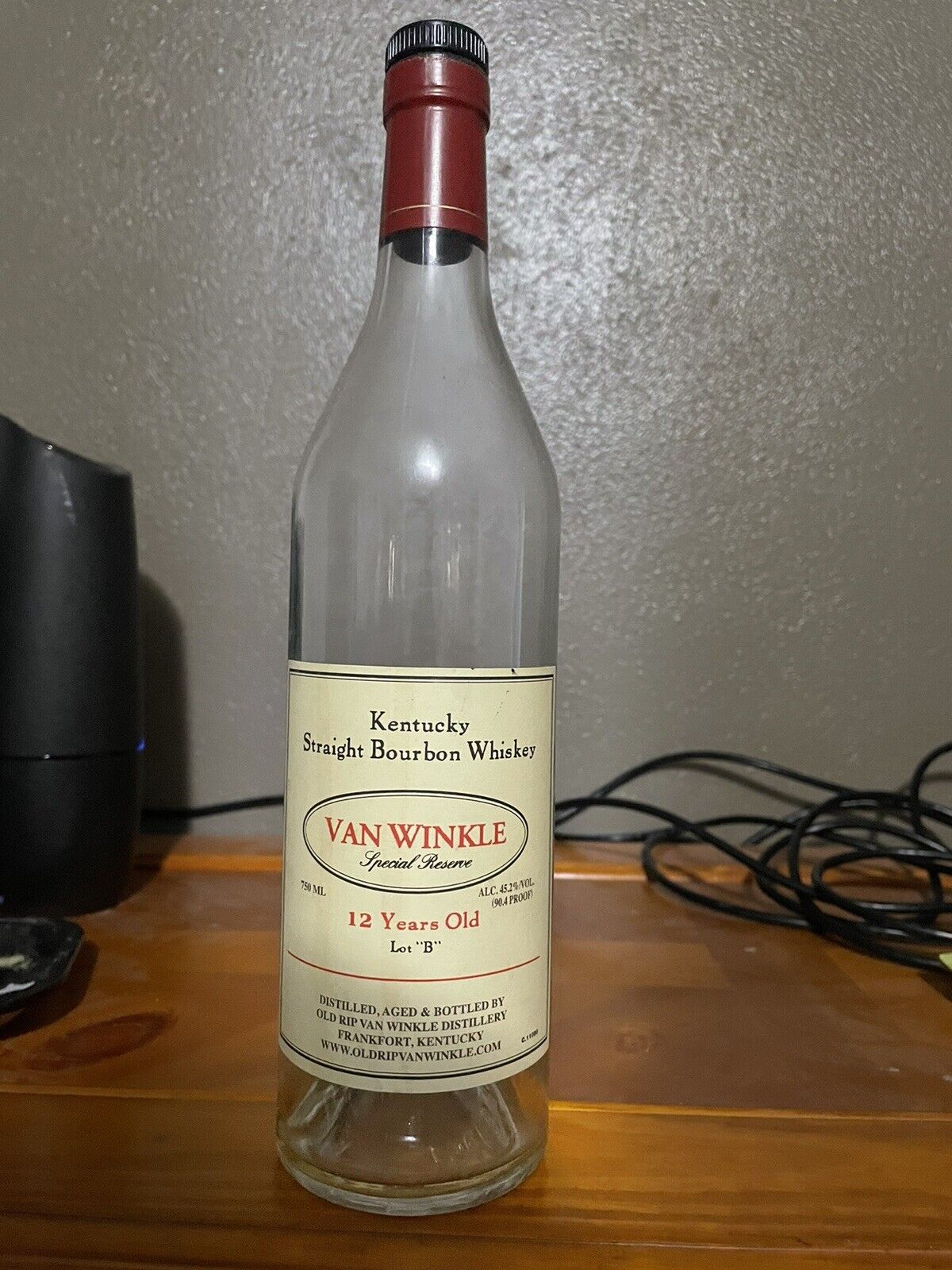 Pappy Van Winkle 12 Year Special Reserve Lot B Bourbon Empty Bottle Unrinsed