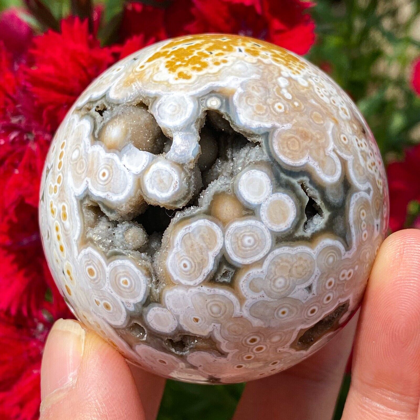 219g Rare Natural Ocean Jasper Sphere Quartz Crystal Ball Reiki Stone Healing
