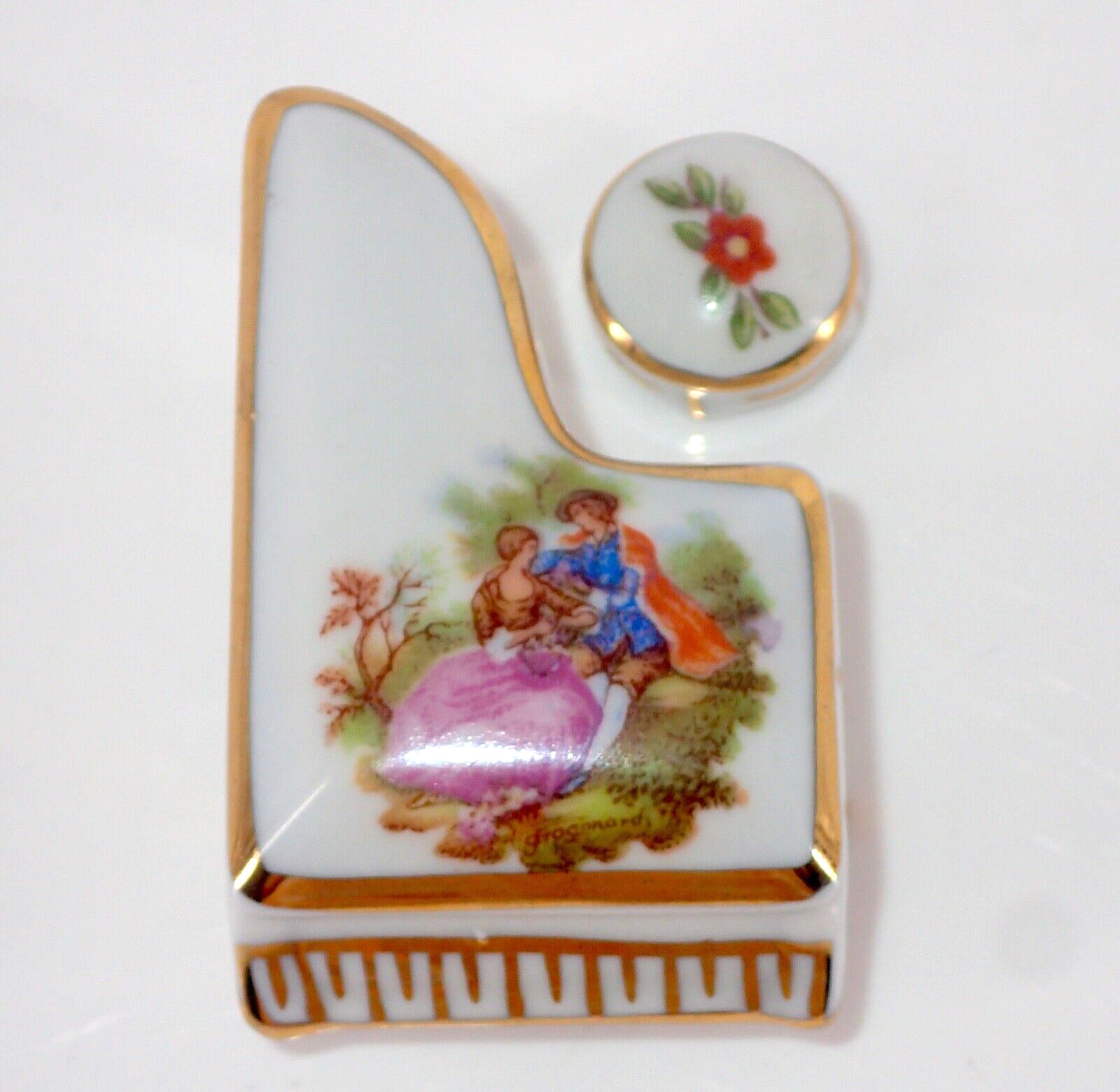 Vintage LIMOGES FRANCE Miniature Porcelain PIANO & STOOL Couple Courting