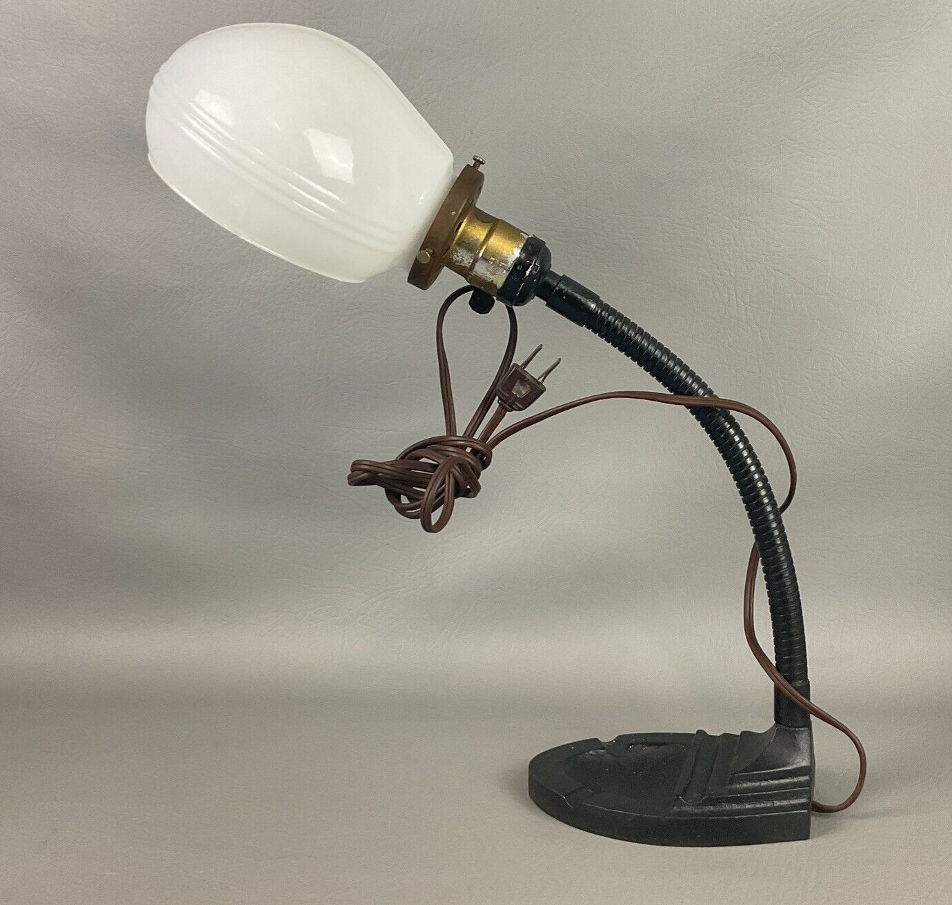 Vintage Cast Iron Ashtray Base Goose Neck Desk Lamp Tobacciana Art Deco