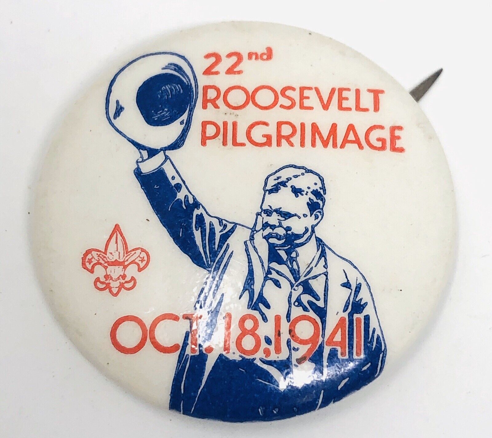 RARE 1941 BSA Roosevelt 22nd Pilgrimage Pin Button Boy Scouts