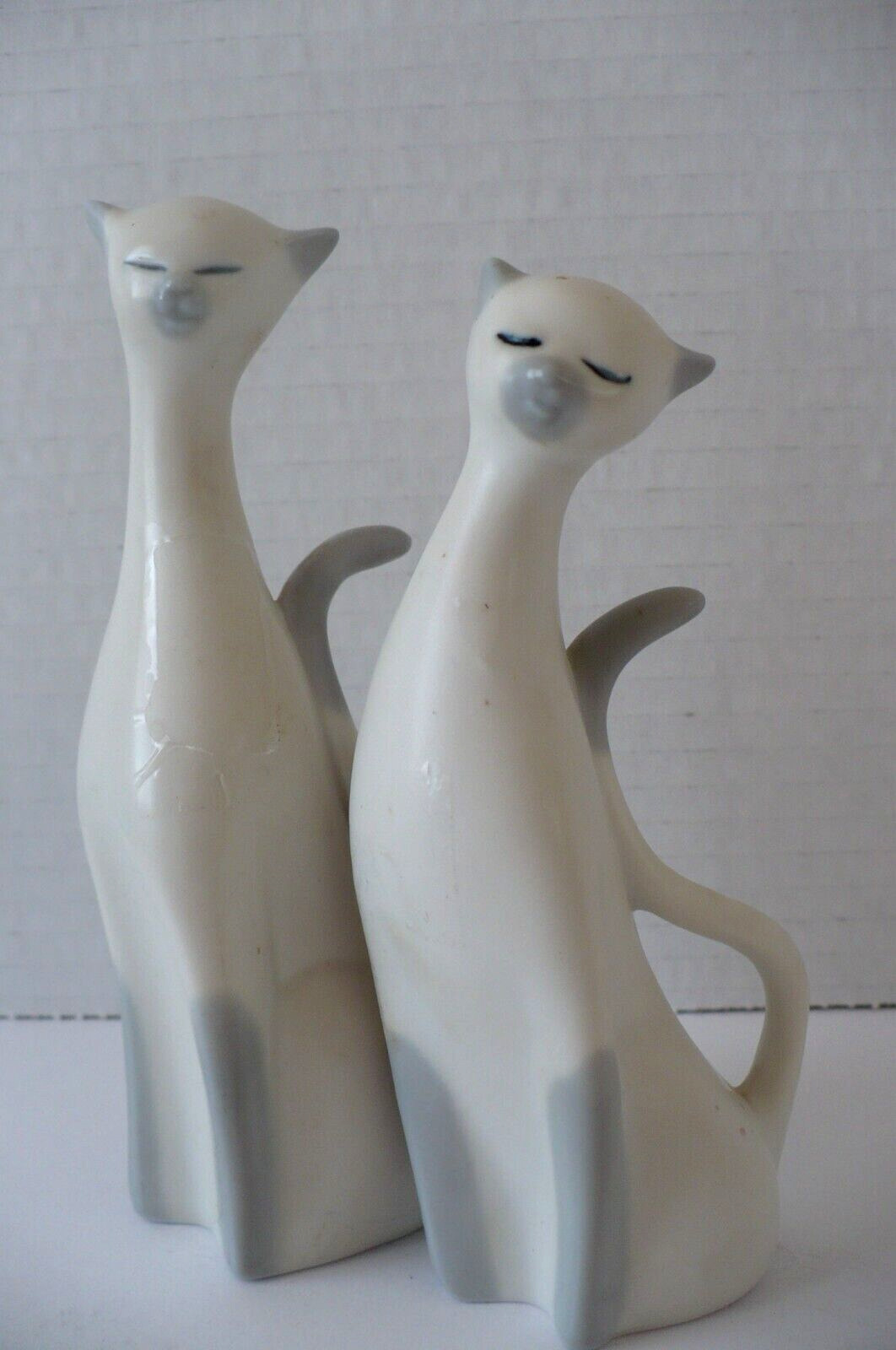 Set/2 Porcelain Ceramic Siamese Cat Figurines