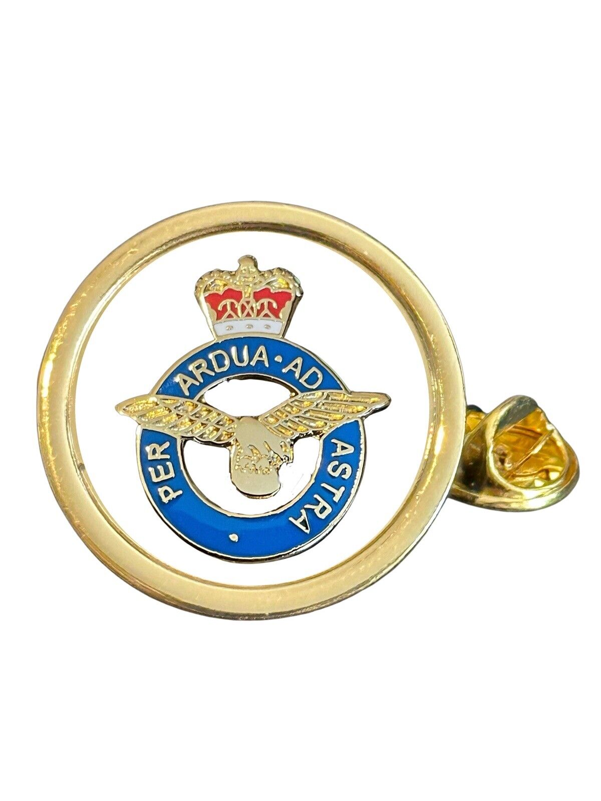 RAF Insignia Crest Gold Plated Domed Lapel Pin Badge in Bag