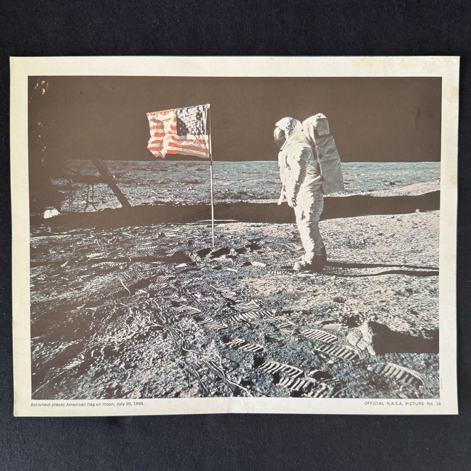 Rare Official NASA Picture No. 16 July 20 1969 Astronaut Places USA Flag On Moon