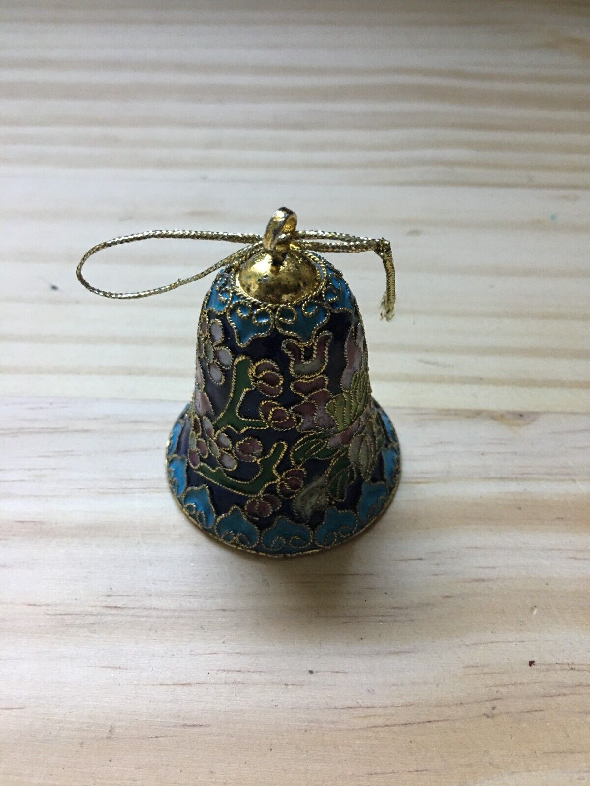 Vintage 1990s Chinese Cloisonne Enamel Ornament Bell w/ an Amber Clapper 2.25”H