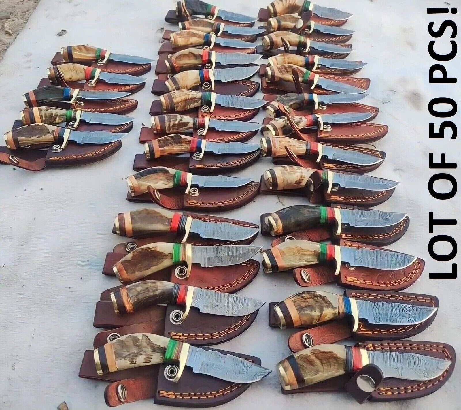 50 PCS LOT CUSTOM HANDMADE DAMASCUS STEEL CAMPING SKINNING HUNTING KNIVES