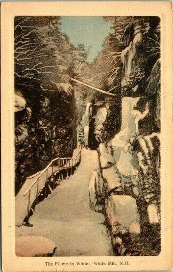 White Mountains Franconia Notch Flume Frozen in Winter New Hampshire NH Postcard