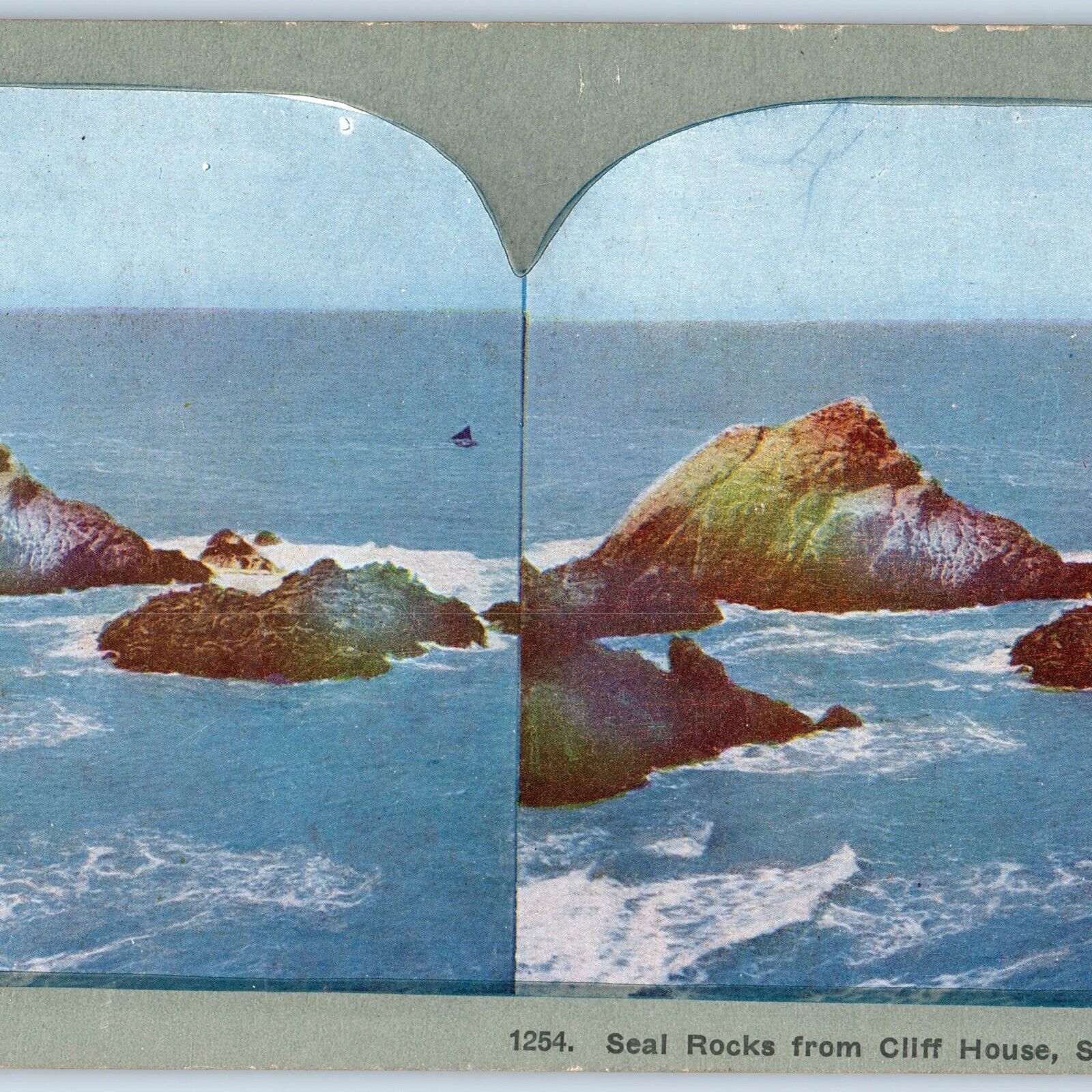 c1900s San Francisco, CA Seal Rocks from Cliff House Litho Photo Stereo Card V8