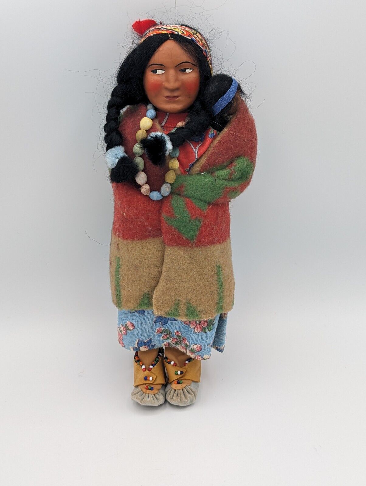 Vintage 40s Native American Skookum Bully Doll w/ Papoose 10.5\