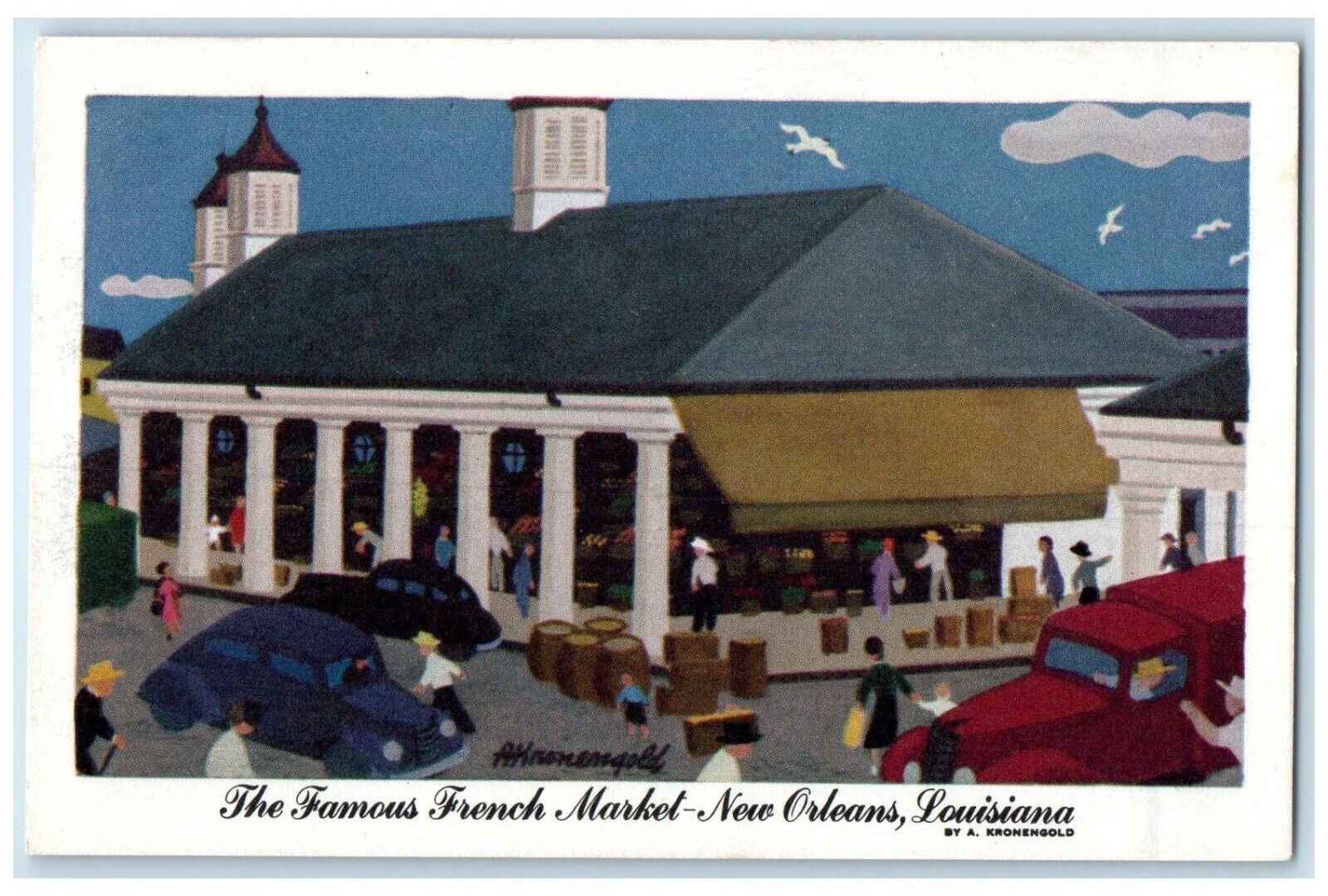 New Orleans Louisiana LA Postcard The Famous French Market Cars Scene Vintage
